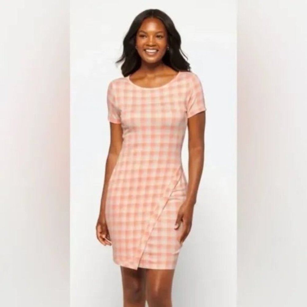 NWT Stitch Fix 41 Hawthorn Brigitte Knit Dress Peach Gingham Size Medium M NEW